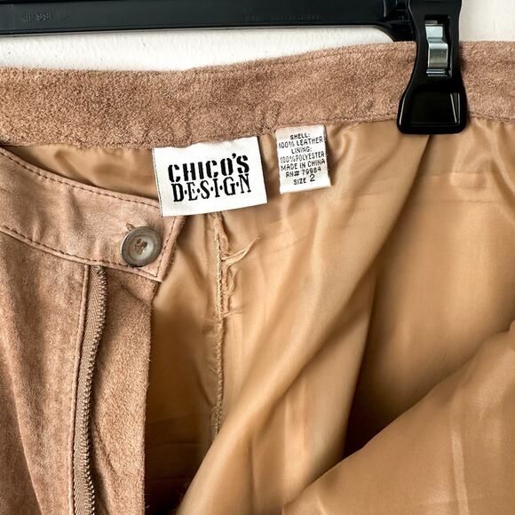 Vintage Chicos 2 Suede Leather Pants Whipstitch Lace-Up Vtg 90s Tan Brown - Picture 5 of 6